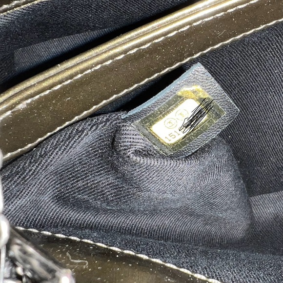 HP GUC Chanel Metallic Patent Leather Bowler w/ Hologram & card. Color transfer. - Picture 15 of 16